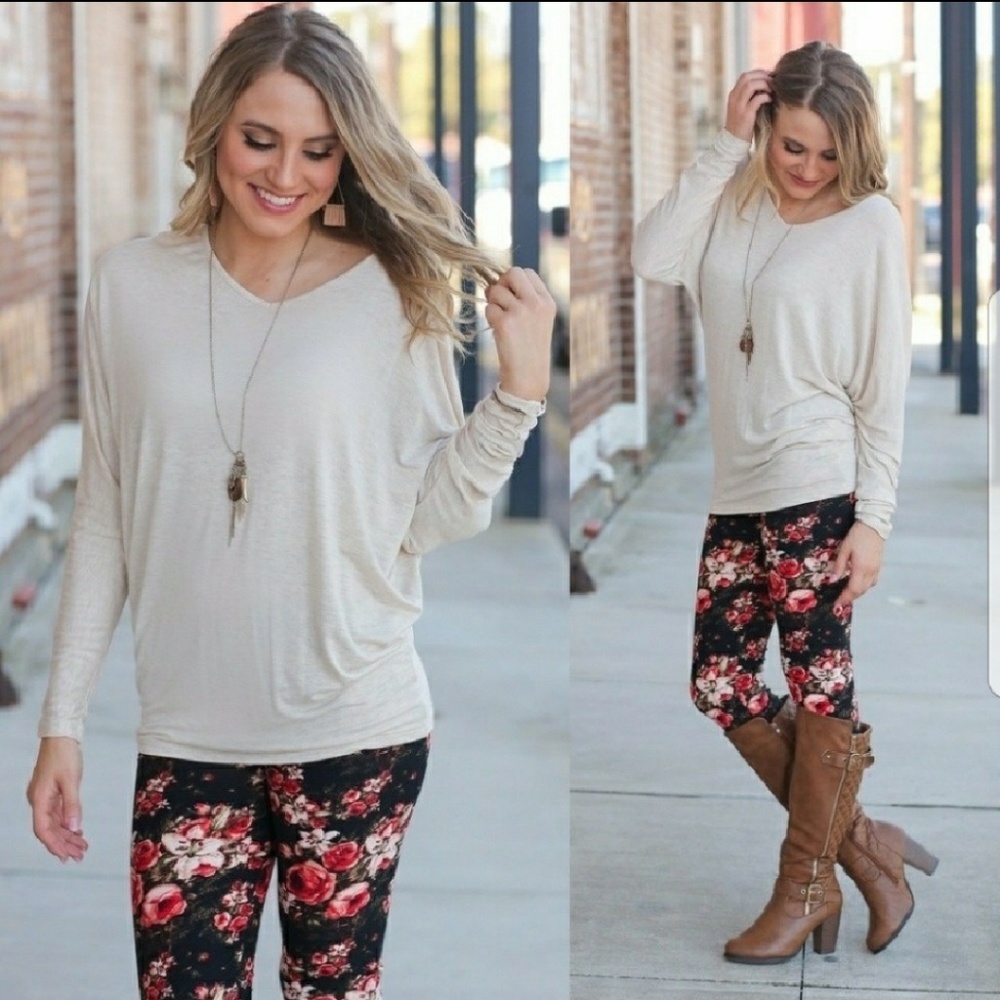 Oatmeal Dolman Sleeve Tunic Top